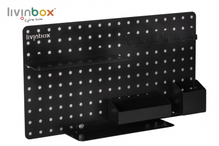 Pegboard for storage in black.